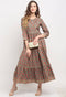 Grey And Orange Pure Cambric Cotton Jaipuri Floral Printed Kurti